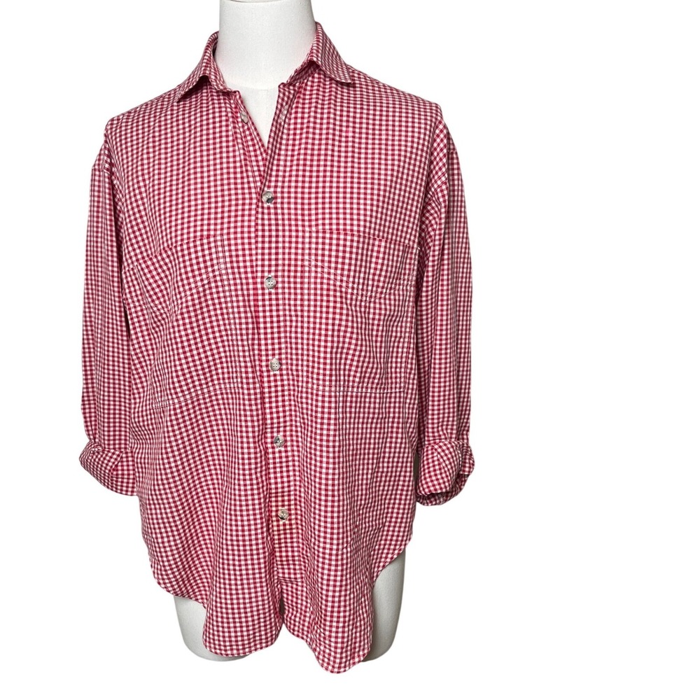 J.G. Hook Red White Gingham‎ Button Down Shirt Cotton Long Sleeve Women 6 Preppy
